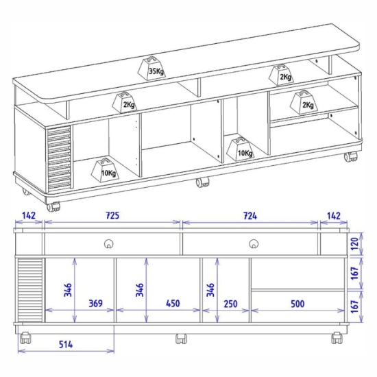 Rack Bancada Jurer� Larg. 1.80m Naturale/Off White Mate para TV at� 75\\\" - Colibri