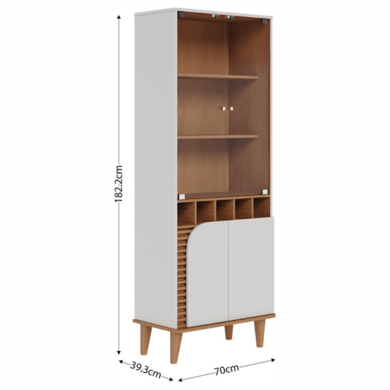Cristaleira Jurer� Com Detalhe Ripado Larg. 0.70m Off White Matte/Freijo - Colibri