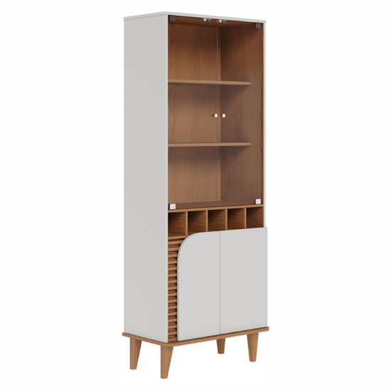 Cristaleira Jurer� Com Detalhe Ripado Larg. 0.70m Off White Matte/Freijo - Colibri