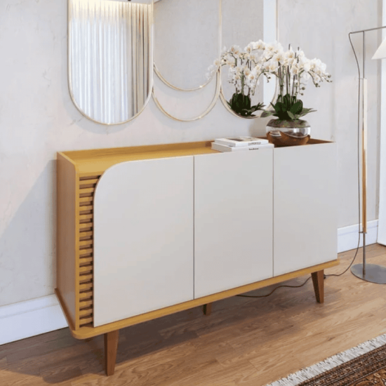 Buffet Jurer� C/Detalhe Ripado Larg. 1.36m Naturale/Off White Mate - Colibri