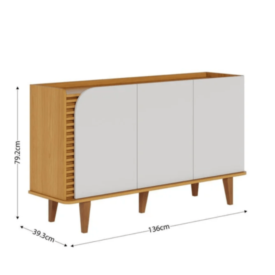 Buffet Jurer� C/Detalhe Ripado Larg. 1.36m Naturale/Off White Mate - Colibri