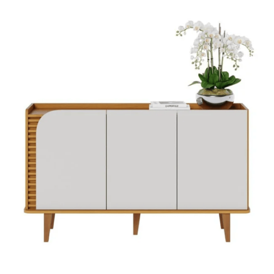 Buffet Jurer� C/Detalhe Ripado Larg. 1.36m Naturale/Off White Mate - Colibri