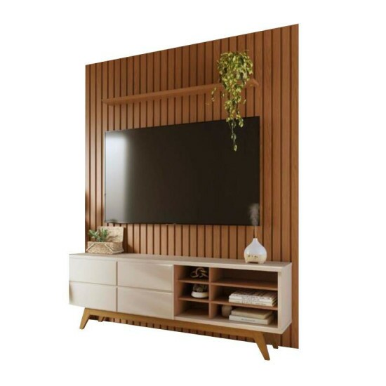 Bancada 1,80m Noronha Off/Freij� + Painel 1,95m Ripado Ni�gara Freij� para TV at� 82 - Colibri
