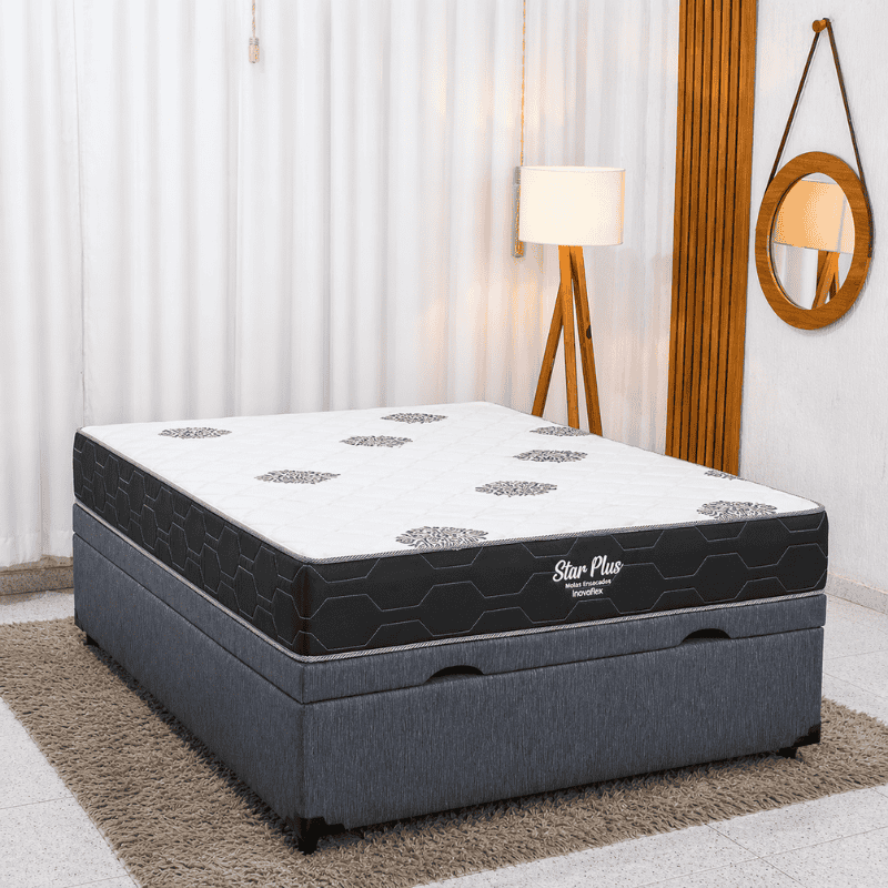 Colchão Casal Star Plus - Inovaflex + Box Baú Prime Confort Corino