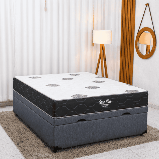 Colch�o Casal Molas Ensacadas Pocket Star Plus Inovaflex + Base Box Casal Ba� Prime Confort Linh�o Petr�leo Blindado Issacar - 138x188x70