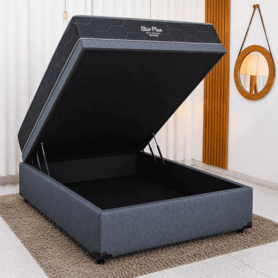 Colch�o Casal Molas Ensacadas Pocket Star Plus Inovaflex + Base Box Casal Ba� Prime Confort Linh�o Petr�leo Blindado Issacar - 138x188x70