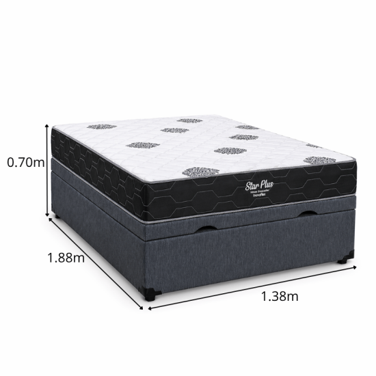 Colch�o Casal Molas Ensacadas Pocket Star Plus Inovaflex + Base Box Casal Ba� Prime Confort Linh�o Petr�leo Blindado Issacar - 138x188x70