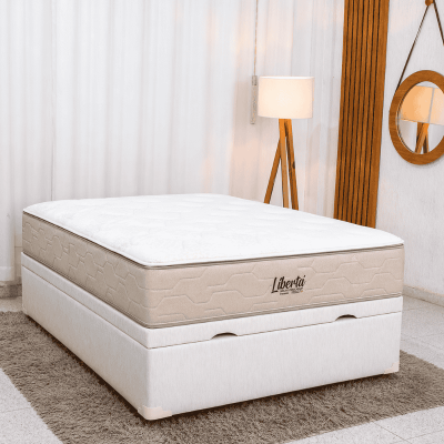 Colch�o Casal Libert� Molas Ensacadas Inovaflex + Base Box Ba� Casal Prime Confort Linh�o Palha Blindado Issacar 138x188x77 | Suporta at� 120kg