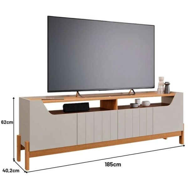 Bancada Moema Larg. 1.85m Off/Cinamomo + Painel Trend Ripado Larg. 1.80m Cinamomo 100% MDF - Permbili
