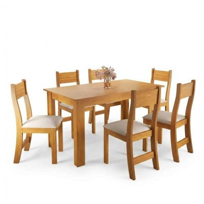 Mesa de Jantar Fucsia Mel 136�75 com 6 Cadeiras Brisa Assento Veludo Marfim - Viero