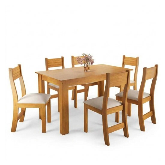 Mesa de Jantar Fucsia Mel 136�75 com 6 Cadeiras Brisa Assento Veludo Marfim - Viero