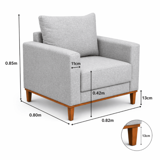 Sof� 3 lugares Fel�cia 1.82m Linho Cinza + Poltrona Runa Linho Cinza
