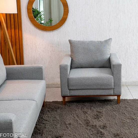 Sof� 3 lugares Fel�cia 1.82m Linho Cinza + Poltrona Runa Linho Cinza