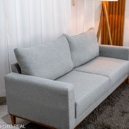 Sof� 3 lugares Fel�cia 1.82m Linho Cinza + Poltrona Runa Linho Cinza