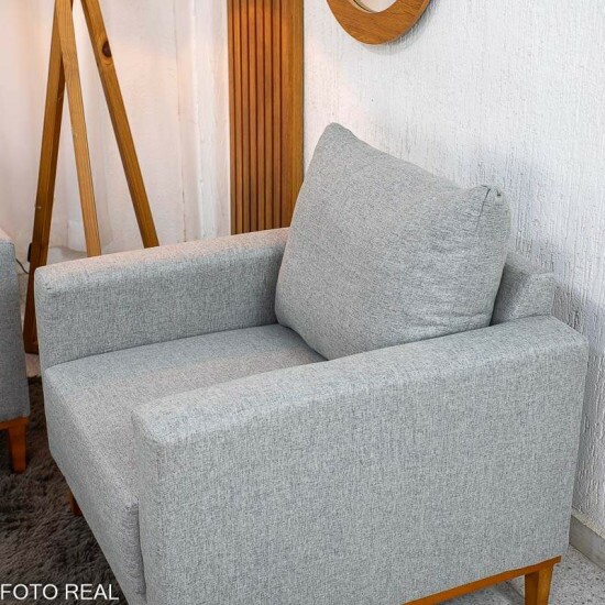 Sof� 3 lugares Fel�cia 1.82m Linho Cinza + Poltrona Runa Linho Cinza