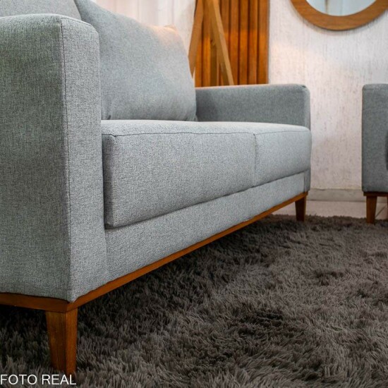 Sof� 3 lugares Fel�cia 1.82m Linho Cinza + Poltrona Runa Linho Cinza