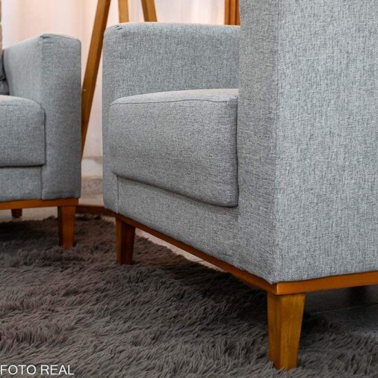 Sof� 3 lugares Fel�cia 1.82m Linho Cinza + Poltrona Runa Linho Cinza