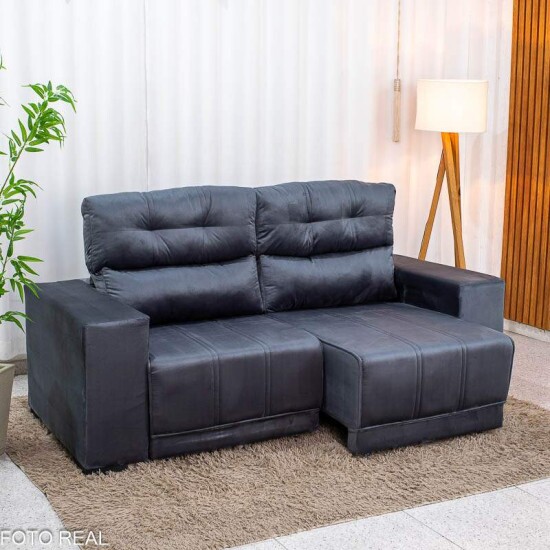 Sof� Retr�til Reclin�vel Royal 2.00m Veludo Grafite