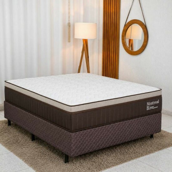 Colch�o Casal Montreal 138x188x32 Molas Ensacadas Viero + Base Box Casal Universal Marrom Bordado Gazin 138x188x79 | Suporta at� 260kg
