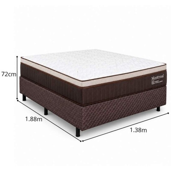 Colch�o Casal Montreal 138x188x32 Molas Ensacadas Viero + Base Box Casal Universal Marrom Bordado Gazin 138x188x79 | Suporta at� 260kg