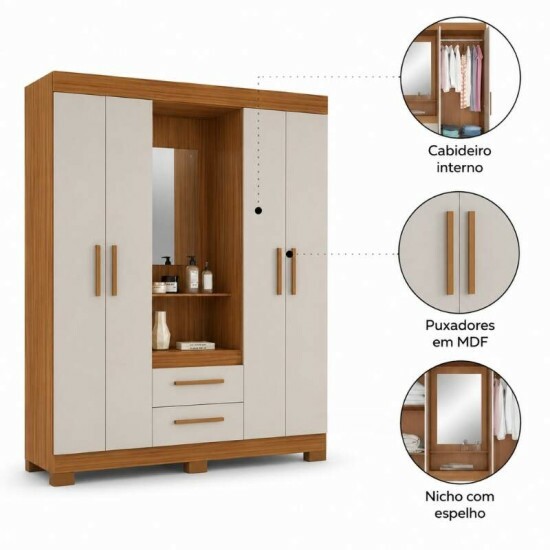 Guarda-roupa NT 6055 4 portas 2 Gavetas Freij�/Off C/P�s Larg. 1.38m - Not�vel