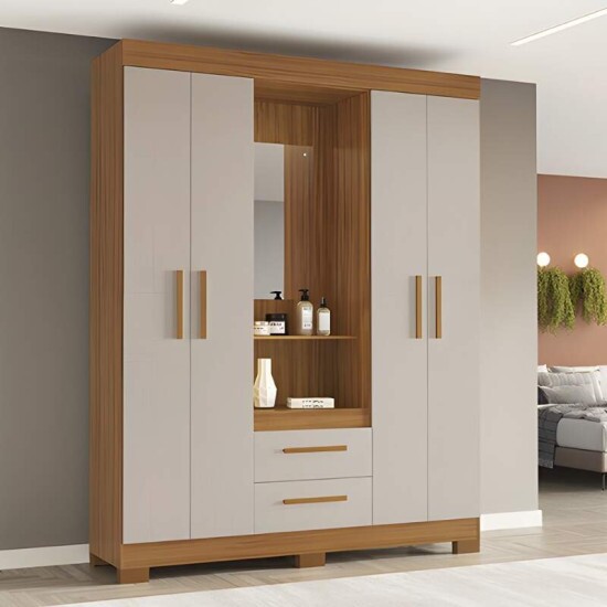 Guarda-roupa NT 6055 4 portas 2 Gavetas Freij�/Off C/P�s Larg. 1.38m - Not�vel
