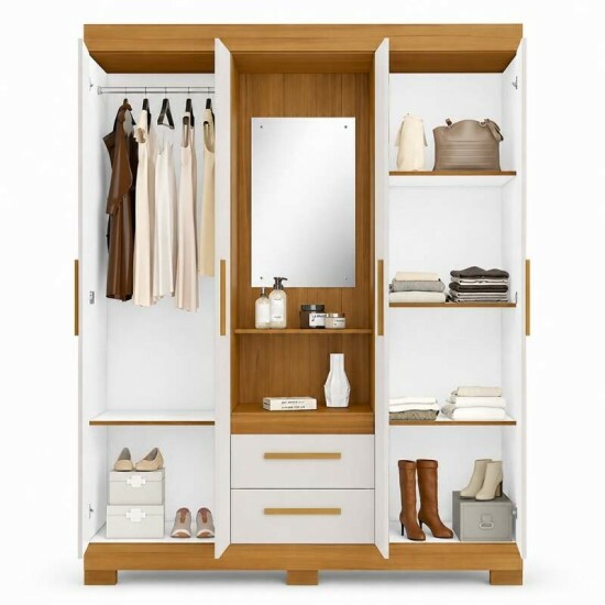 Guarda-roupa NT 6055 4 portas 2 Gavetas Freij�/Off C/P�s Larg. 1.38m - Not�vel