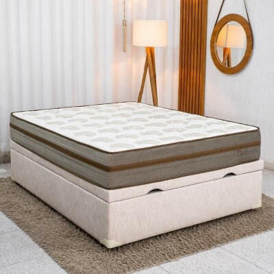 Colch�o Casal Molas Ensacadas Due Viero + Base Box Casal Ba� Prime Confort Linh�o Palha Blindado Issacar - 138x188x71