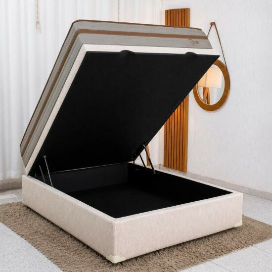 Colch�o Casal Molas Ensacadas Due Viero + Base Box Casal Ba� Prime Confort Linh�o Palha Blindado Issacar - 138x188x71
