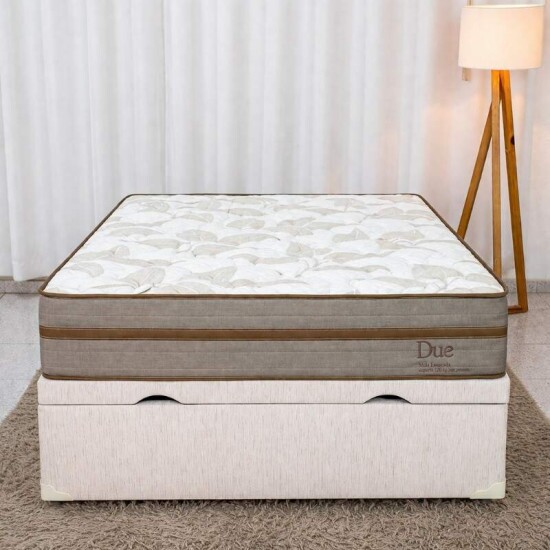 Colch�o Casal Molas Ensacadas Due Viero + Base Box Casal Ba� Prime Confort Linh�o Palha Blindado Issacar - 138x188x71
