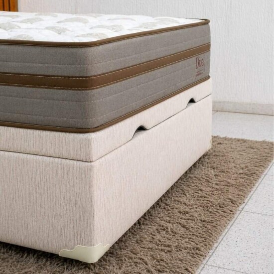 Colch�o Casal Molas Ensacadas Due Viero + Base Box Casal Ba� Prime Confort Linh�o Palha Blindado Issacar - 138x188x71