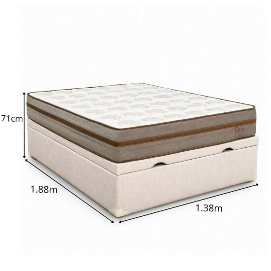 Colch�o Casal Molas Ensacadas Due Viero + Base Box Casal Ba� Prime Confort Linh�o Palha Blindado Issacar - 138x188x71