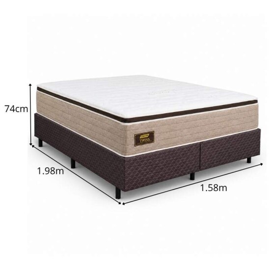 Colch�o Queen Molas Ensacadas BlueWave Twins Gazin + Base Box Queen Bipartido Universal Bordado Marrom Gazin - 158x198x74
