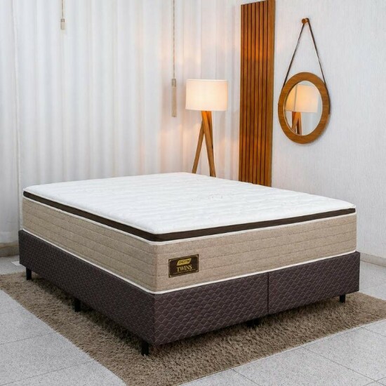 Colch�o Queen Molas Ensacadas BlueWave Twins Gazin + Base Box Queen Bipartido Universal Bordado Marrom Gazin - 158x198x74