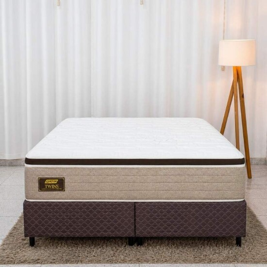 Colch�o Queen Molas Ensacadas BlueWave Twins Gazin + Base Box Queen Bipartido Universal Bordado Marrom Gazin - 158x198x74
