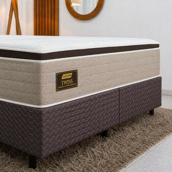 Colch�o Queen Molas Ensacadas BlueWave Twins Gazin + Base Box Queen Bipartido Universal Bordado Marrom Gazin - 158x198x74