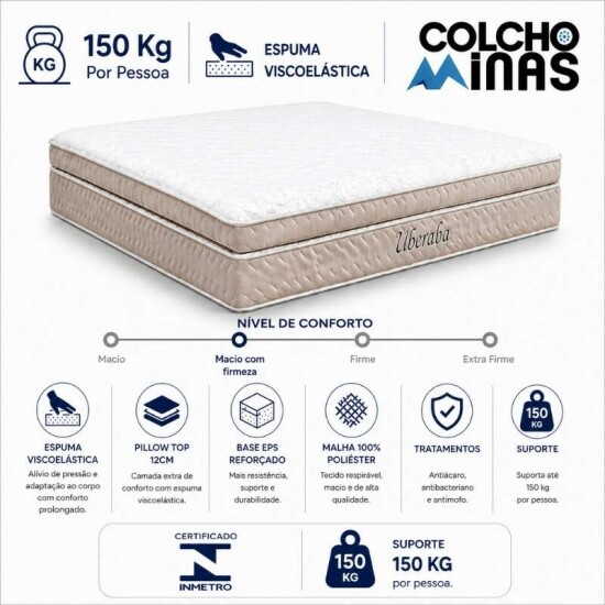 Colch�o Queen Espuma Viscoel�stica Uberaba ColchoMinas 158x198x30 cm | Suporta at� 300kg