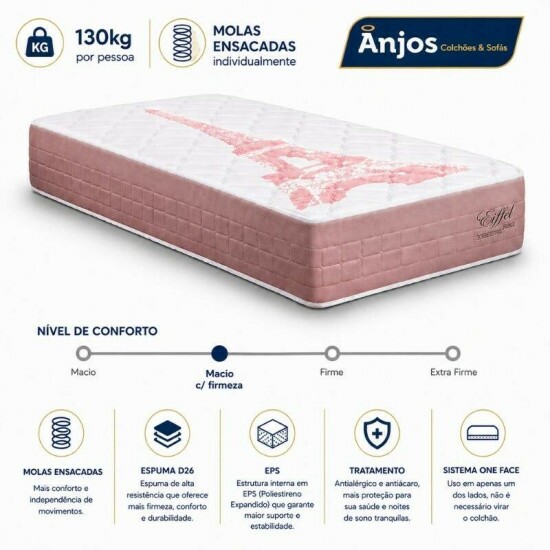 Colch�o Solteiro Molas Ensacadas Eiffel Anjos + Base Box Solteiro Korino Marrom Ortobel - 88x188x63 cm