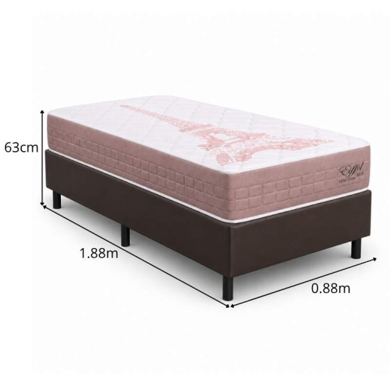 Colch�o Solteiro Molas Ensacadas Eiffel Anjos + Base Box Solteiro Korino Marrom Ortobel - 88x188x63 cm