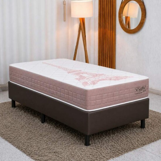 Colch�o Solteiro Molas Ensacadas Eiffel Anjos + Base Box Solteiro Korino Marrom Ortobel - 88x188x63 cm