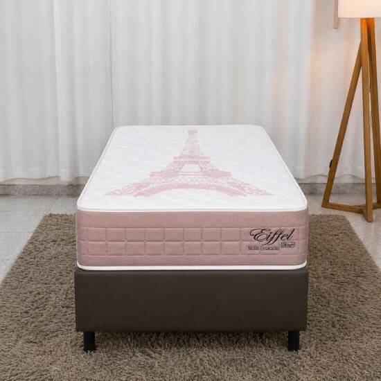 Colch�o Solteiro Molas Ensacadas Eiffel Anjos + Base Box Solteiro Korino Marrom Ortobel - 88x188x63 cm