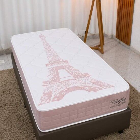 Colch�o Solteiro Molas Ensacadas Eiffel Anjos + Base Box Solteiro Korino Marrom Ortobel - 88x188x63 cm