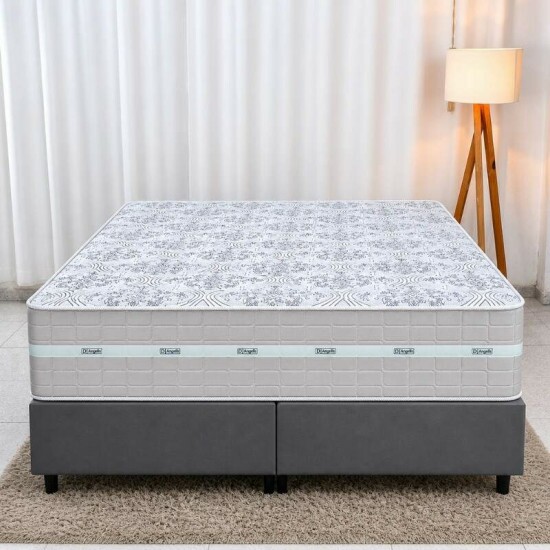 Colch�o Queen Carbon Molas Ensacadas Anjos + Base Box Queen Bipartido Linho Grafite Gazin - 158x198x72 | Suporta at� 240kg