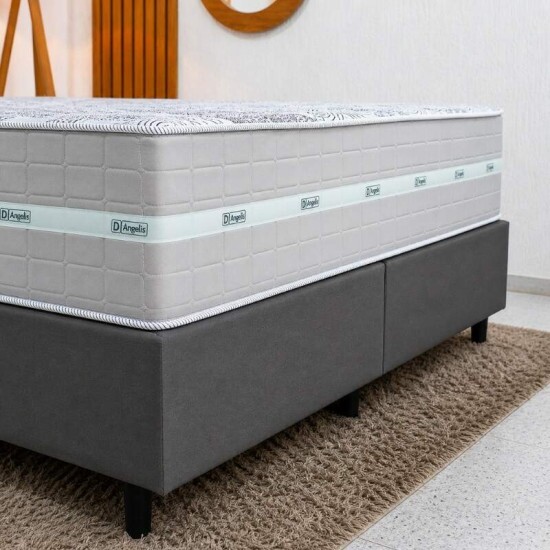 Colch�o Queen Carbon Molas Ensacadas Anjos + Base Box Queen Bipartido Linho Grafite Gazin - 158x198x72 | Suporta at� 240kg