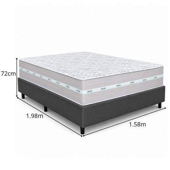 Colch�o Queen Carbon Molas Ensacadas Anjos + Base Box Queen Bipartido Linho Grafite Gazin - 158x198x72 | Suporta at� 240kg