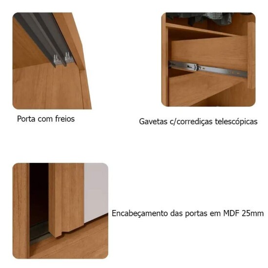 Guarda-roupa Nice Am�ndoa Clean/Off White C/Espelho 3 Portas 4 Gavetas Flex Larg. 2.70m - M�veis Lopas
