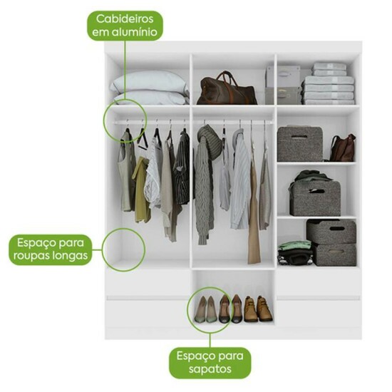 Guarda-roupa Zeus Branco 6 Portas 4 Gavetas Larg. 1.77m - M�veis Lopas