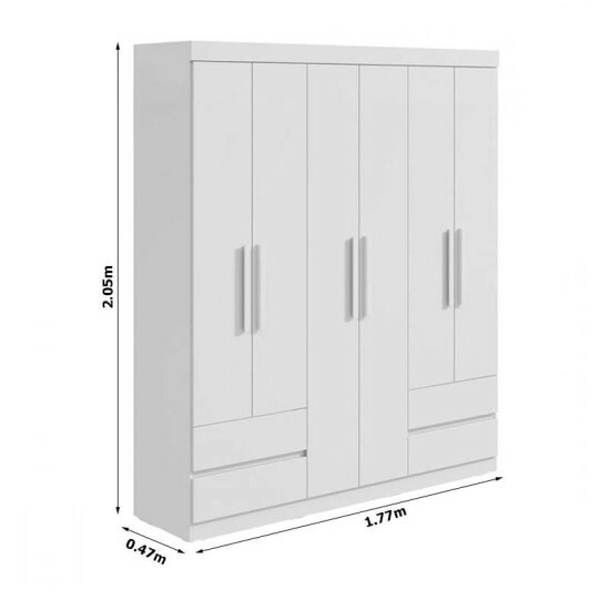 Guarda-roupa Zeus Branco 6 Portas 4 Gavetas Larg. 1.77m - M�veis Lopas