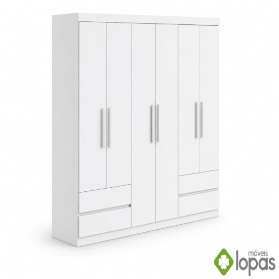 Guarda-roupa Zeus Branco 6 Portas 4 Gavetas Larg. 1.77m - M�veis Lopas