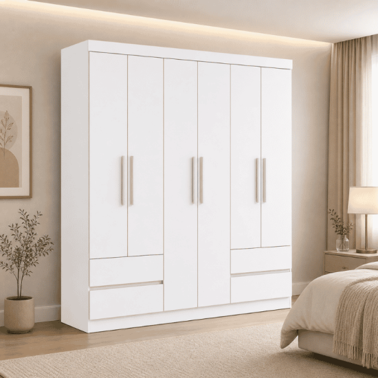 Guarda-roupa Zeus Branco 6 Portas 4 Gavetas Larg. 1.77m - M�veis Lopas